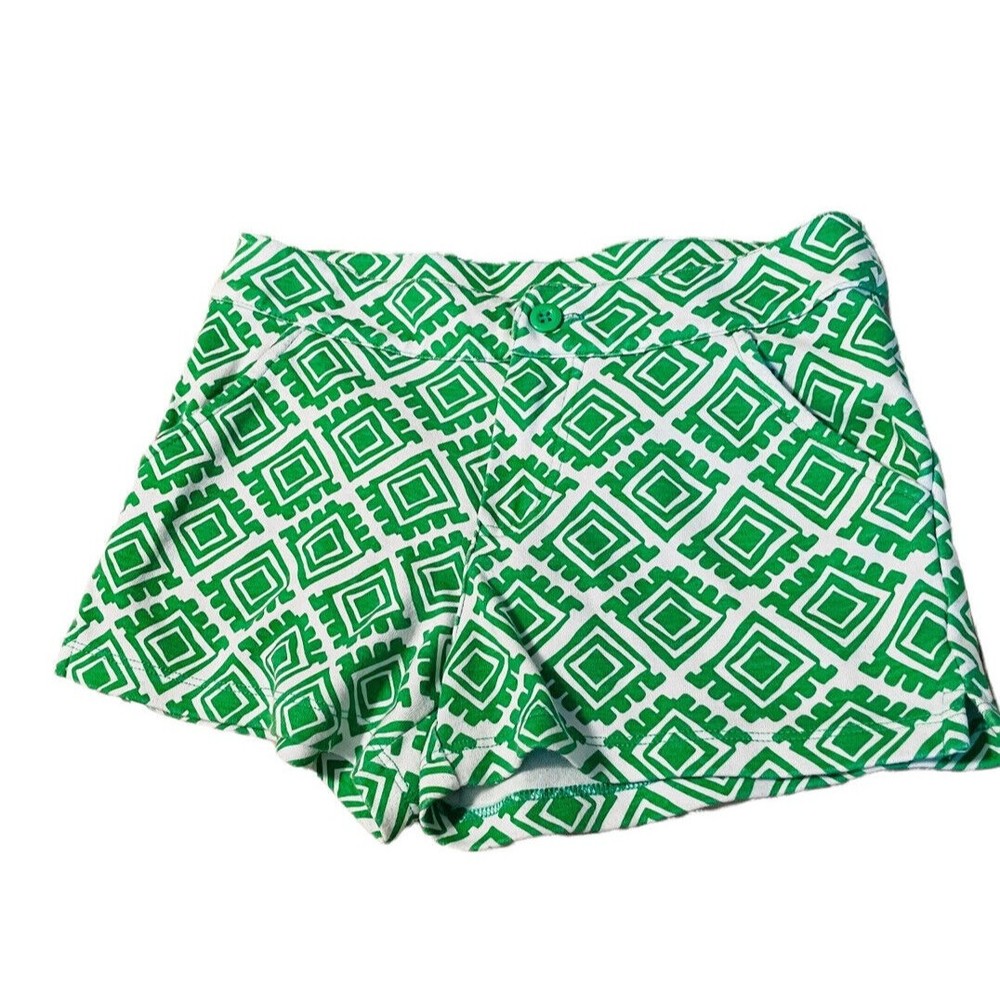 JK girls J.Khaki Shorts Green White Striped Diamonds Sz L Cotton Polyester Soft